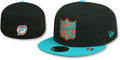 Men's New Era Miami Dolphins THROWBACK NFL SHIELD-BASIC Black-Aqua 59FIFTY Fitted Hat