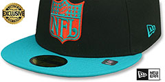 Men's New Era Miami Dolphins THROWBACK NFL SHIELD-BASIC Black-Aqua 59FIFTY Fitted Hat
