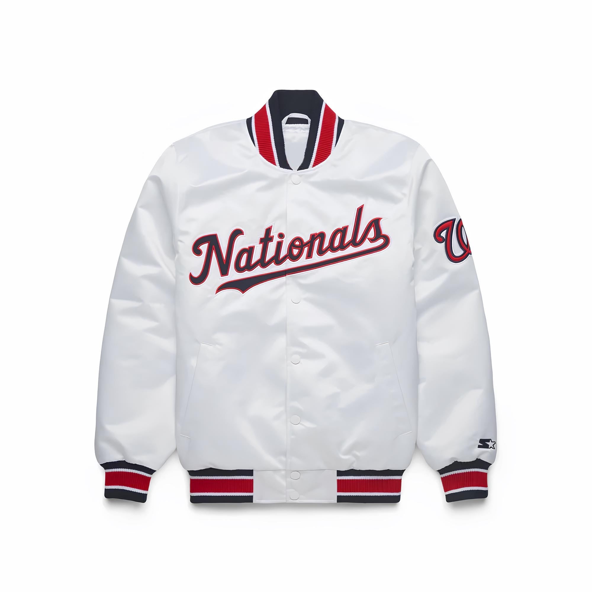 Washington Nationals Satin Varsity Jacket White Red Navy
