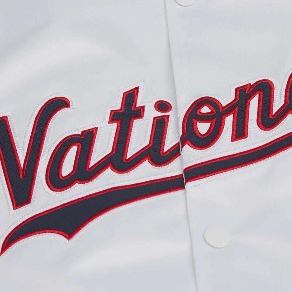 Washington Nationals Satin Varsity Jacket White Red Navy