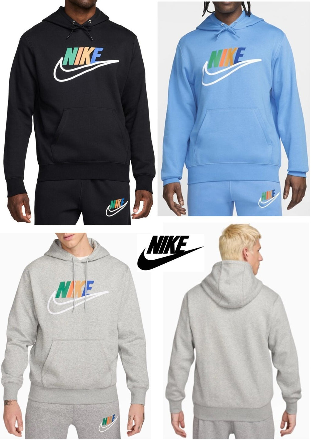 Mens Nike Gym Athletic Block Club Hoodie Hooded Sweatshirt Pullover New